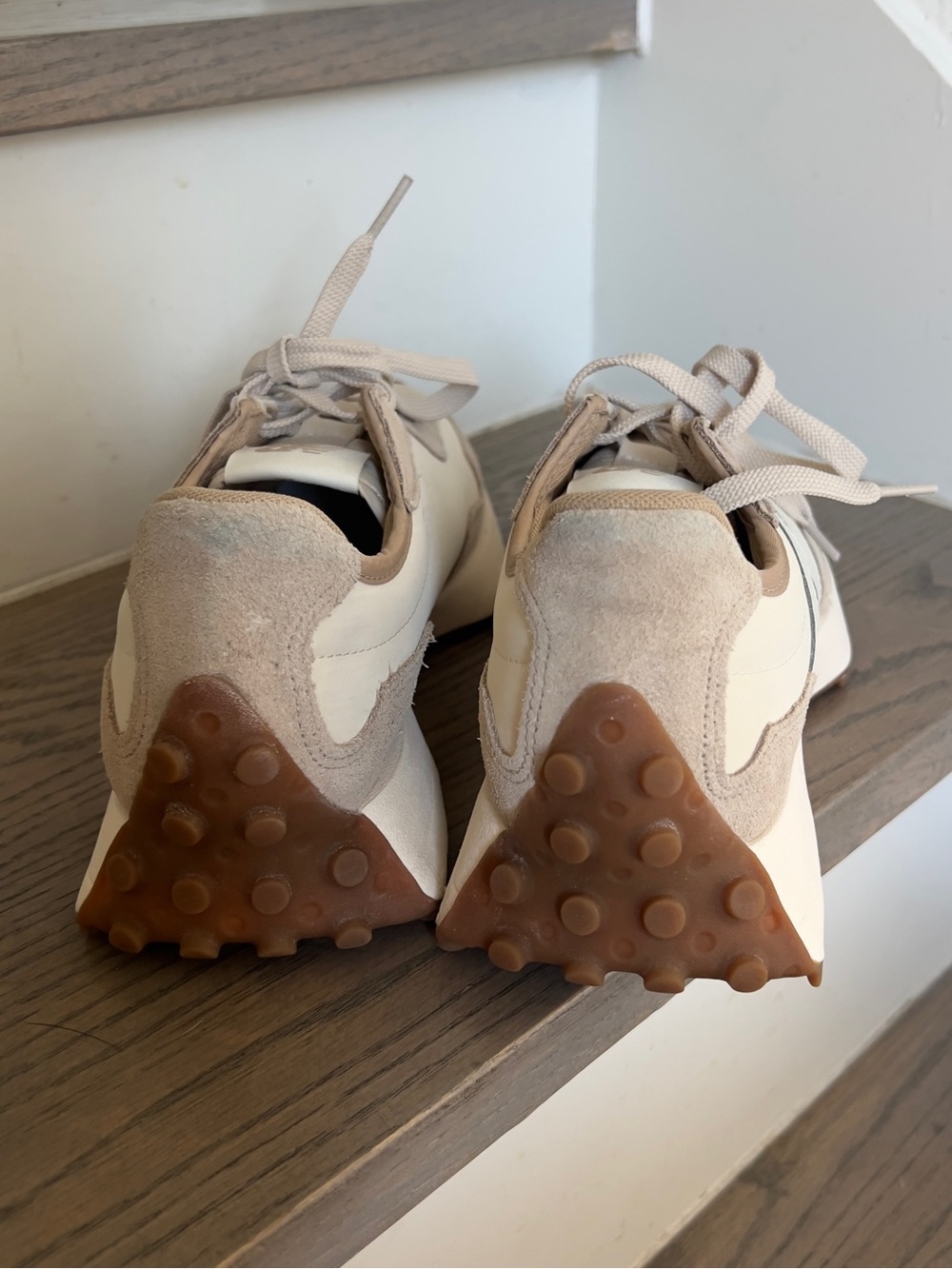 New Balance Beige and White Retro Runner Sneakers - Picture 5 of 8